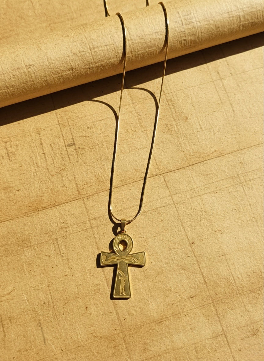 Ancient Egyptian Ankh Life Pendant – Snake Chain Necklace