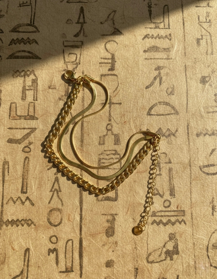 Triple-Layer Bracelet – Snake Chain & Curb Link Stack