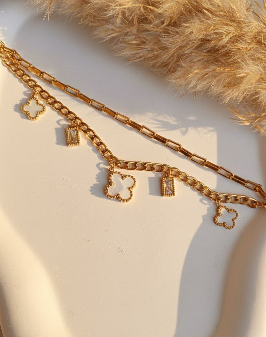 Double-Layer Lucky Clover Bracelet – with Mother of Pearl Inlay