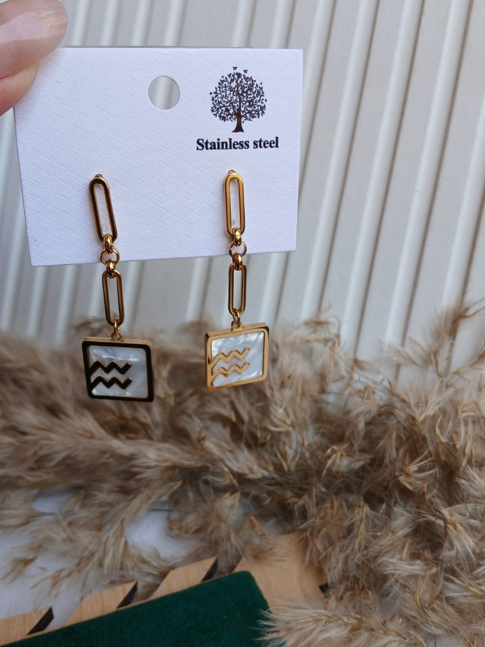 Aquarius Zodiac Mother of Pearl Drop Earrings