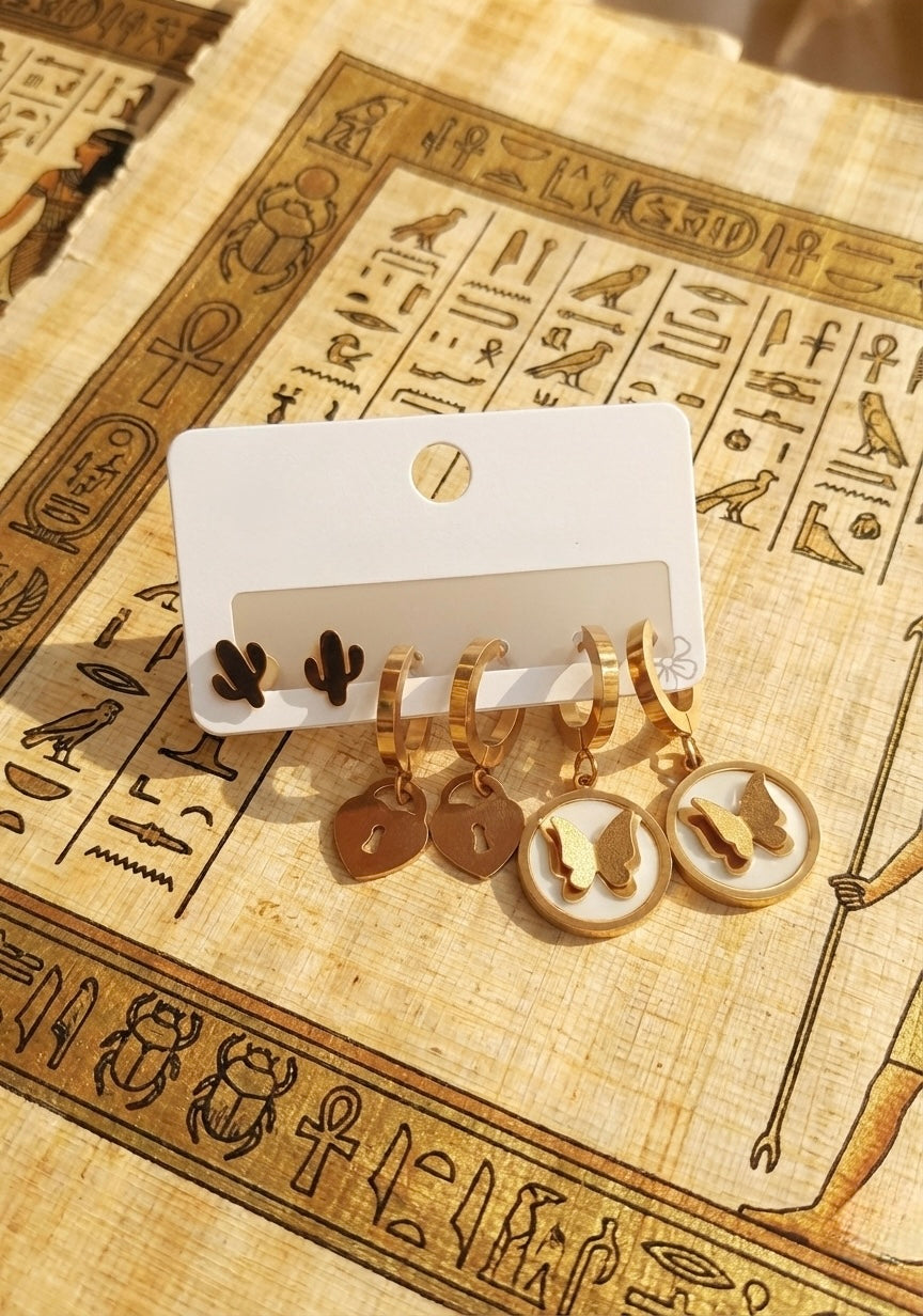 6-Piece earrings | Butterfly, Heart & Cactus Studs