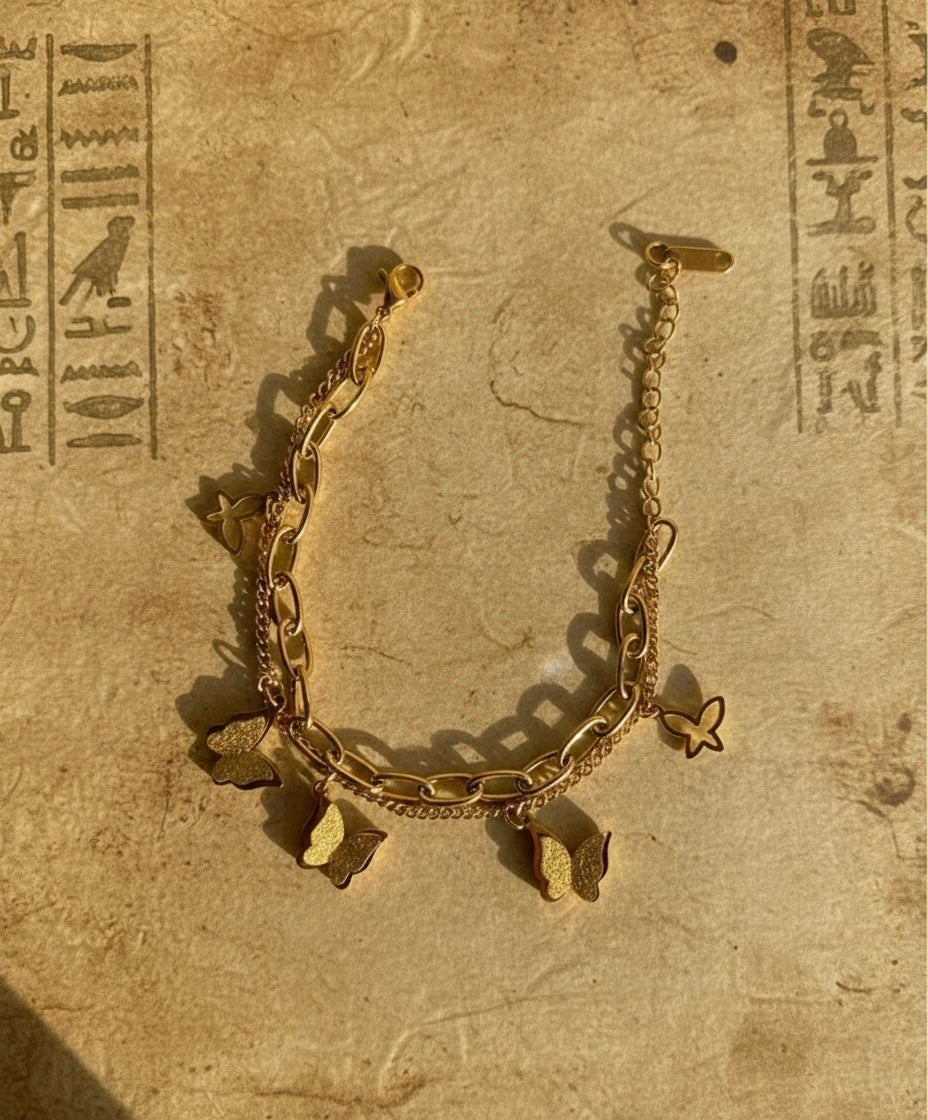 Elegant Butterfly Charm Double-Layer Bracelet