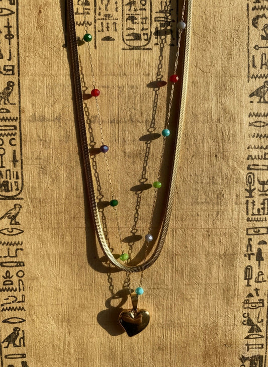 Dainty Layer Necklace Set – Heart Pendant