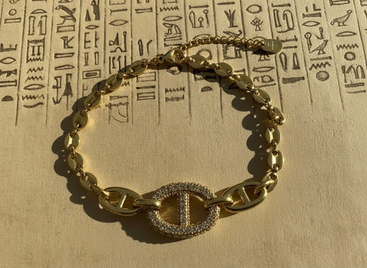 Dior-Inspired Pave Crystal Anchor Link Bracelet