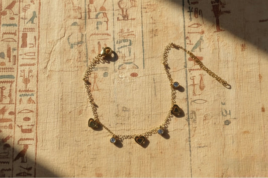 Gold Heart & Crystal Dangle Anklet