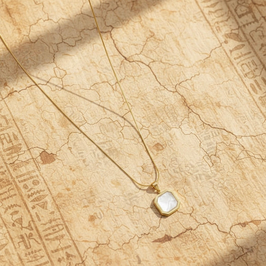 Hexagonal Mother of Pearl Pendant Necklace