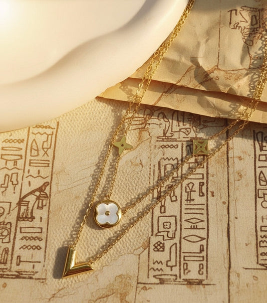 Elegant Layered Clover & V-Pendant Necklace