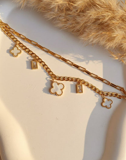 Double-Layer Lucky Clover Bracelet – with Mother of Pearl Inlay