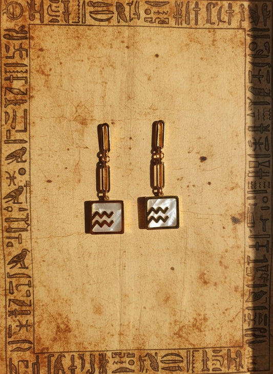 Aquarius Zodiac Mother of Pearl Drop Earrings