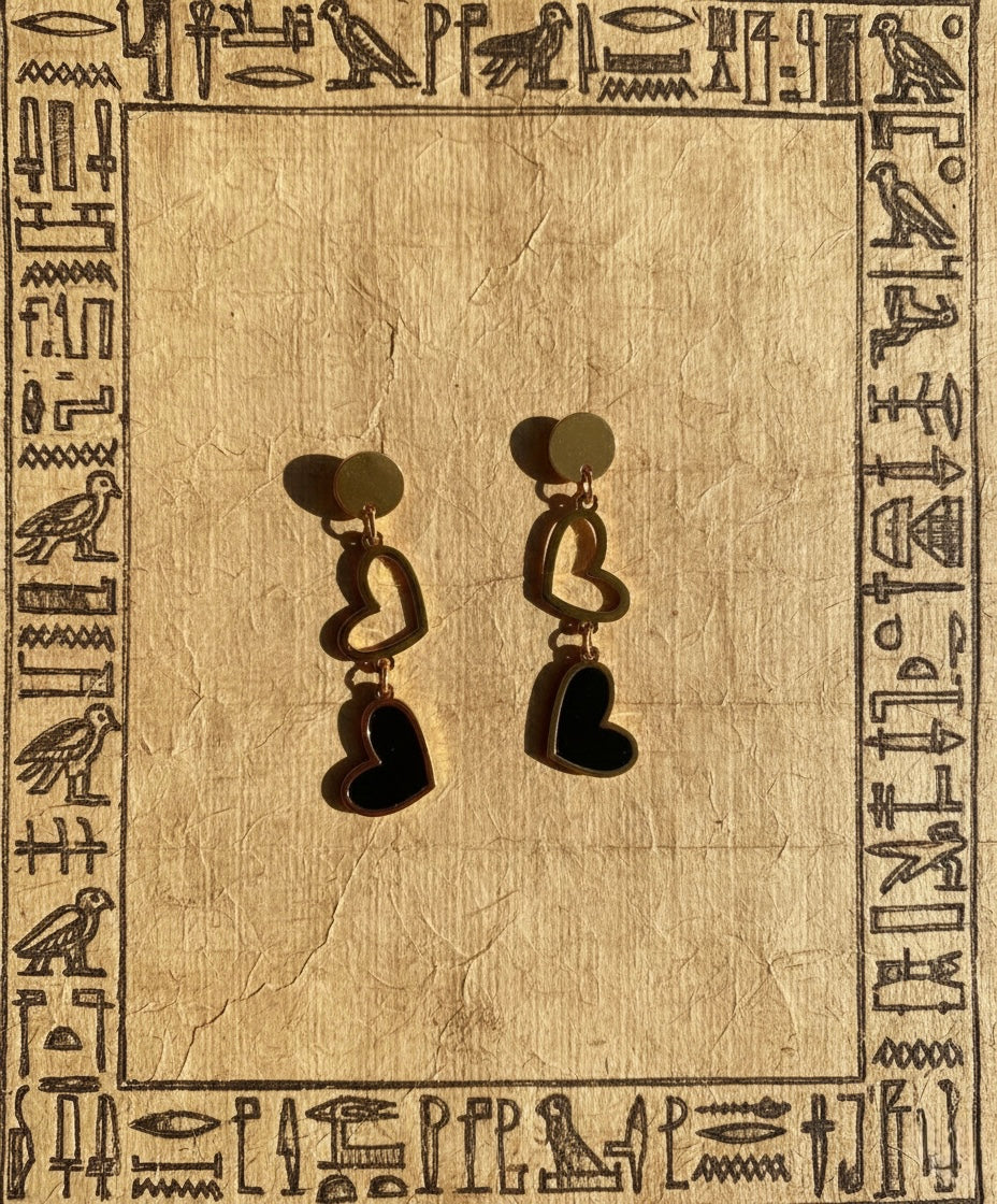 Double Heart Enamel Drop Earrings