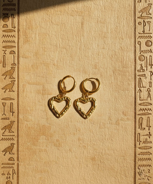 Textured Heart Charm Hoop Earrings